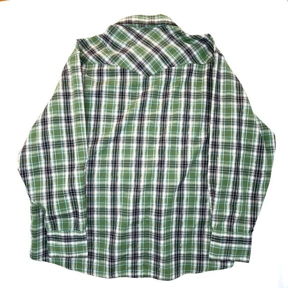 Wrangler Western Fashion Snap Shirt Mens Size XXL Vintage Long Sleeve Green Gray - Picture 2 of 13